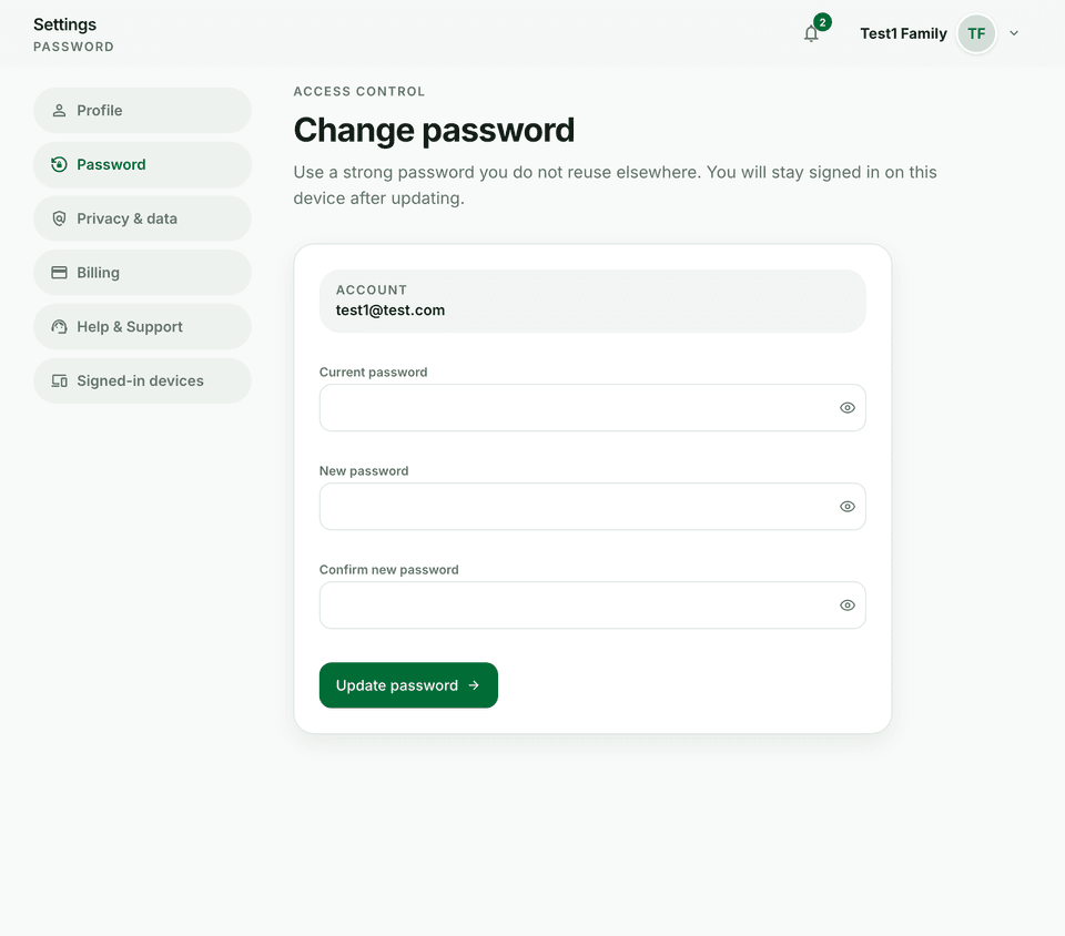 Account security settings