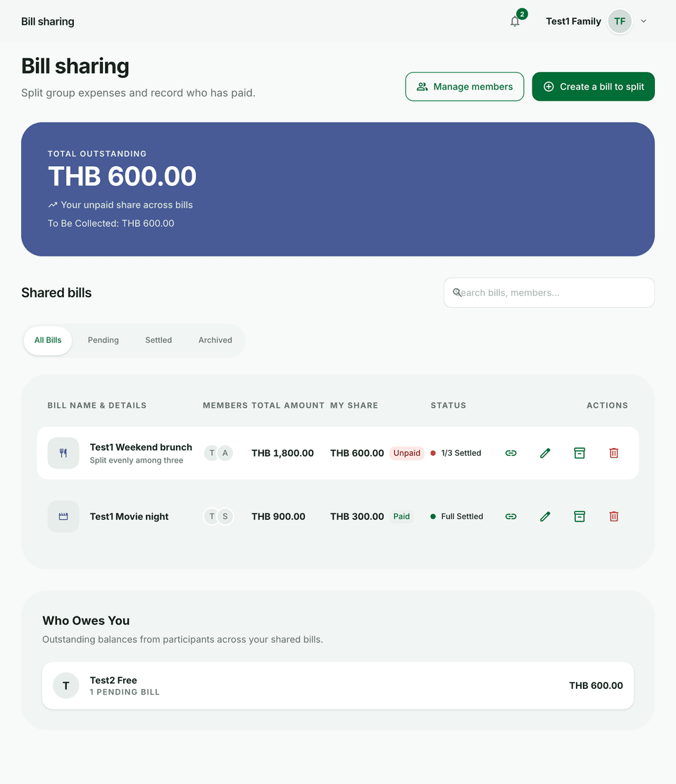 Shared bill editor