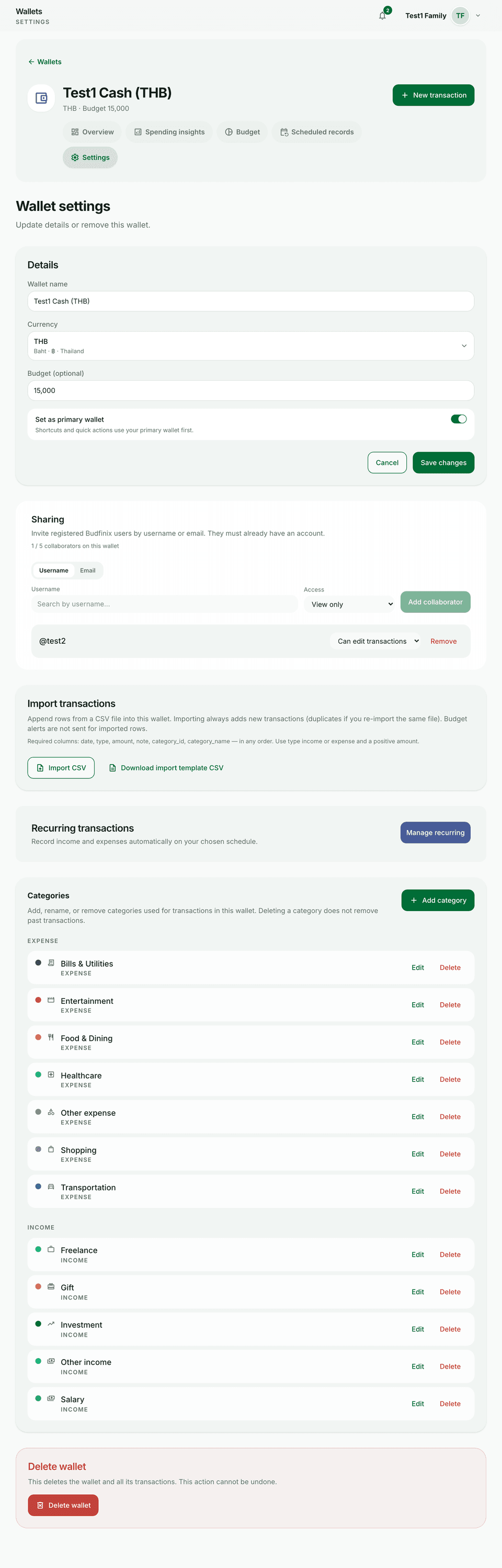 Wallet collaborators section