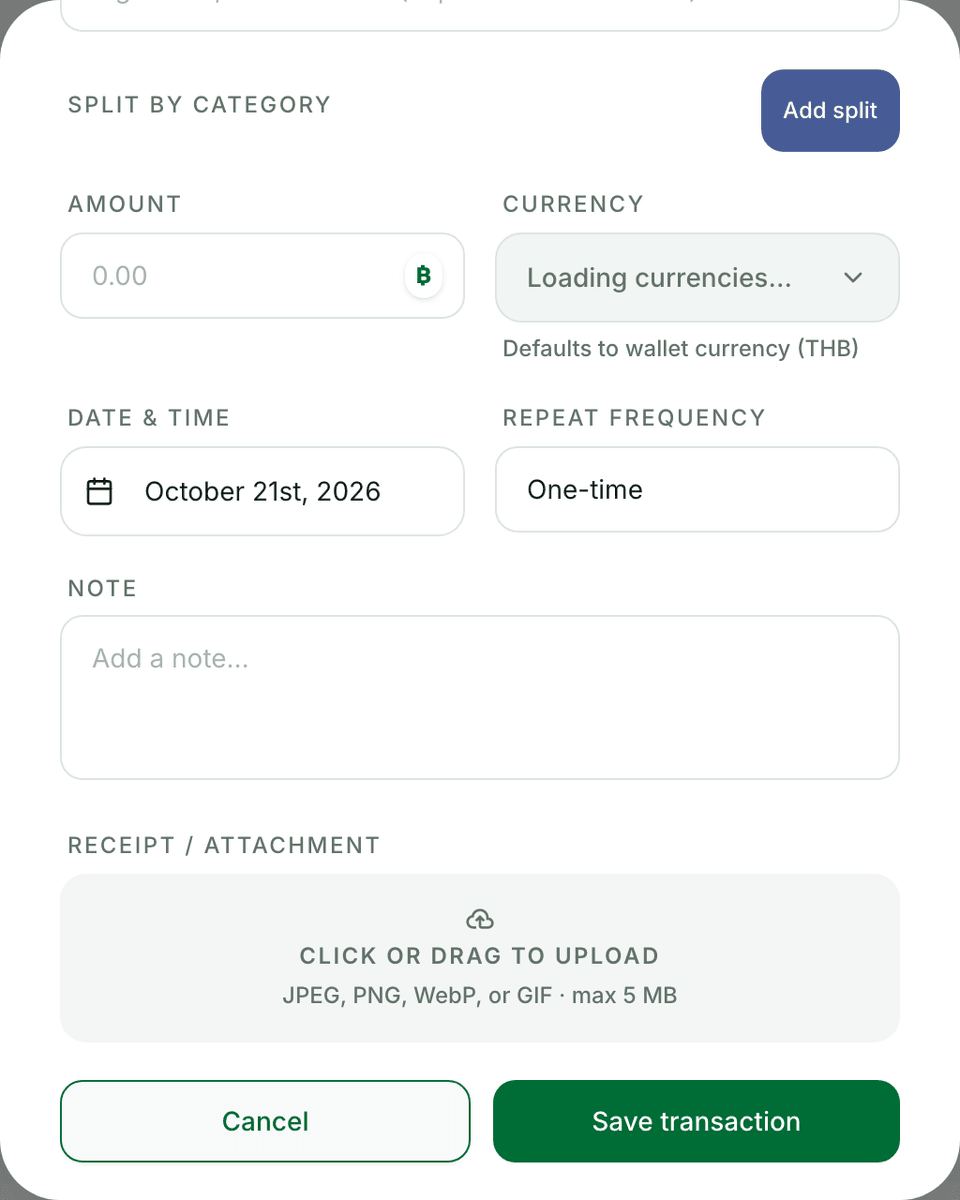 New transaction form with receipt upload